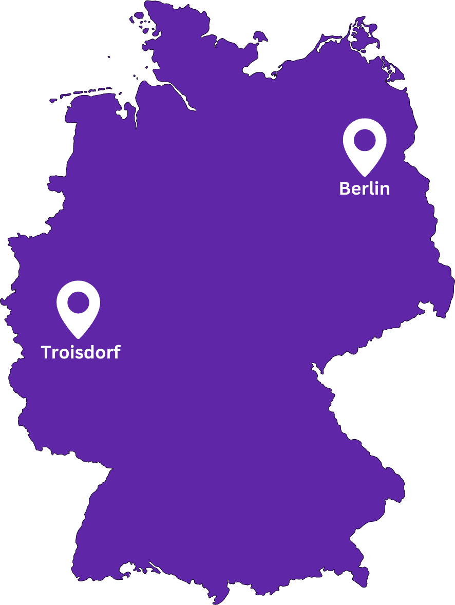Karte mit den MOGROUP-Standorten Berlin und Troisdorf